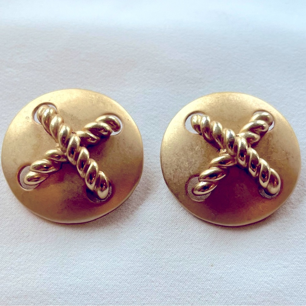 Erwin Pearl Criss Cross Rope Button Earrings
